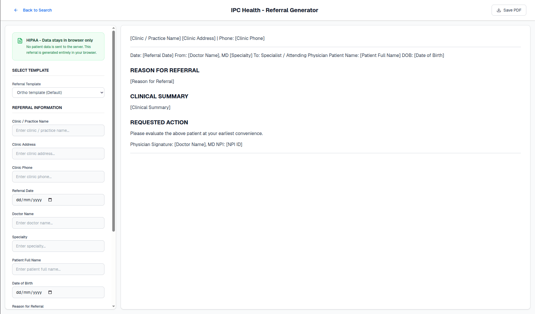 Referral generator with local browser-only data